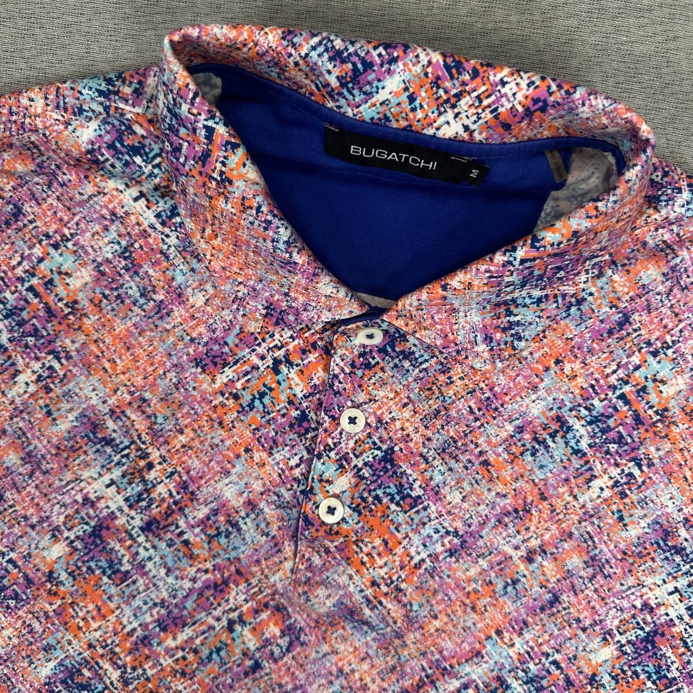 Bugatchi Polo Shirt Mens M Vibrant Bold Mercerized Cotton Abstract Print